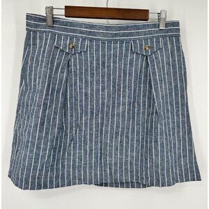 J Crew Linen Blend Stripe Skirt Women 10 Blue White Nautical